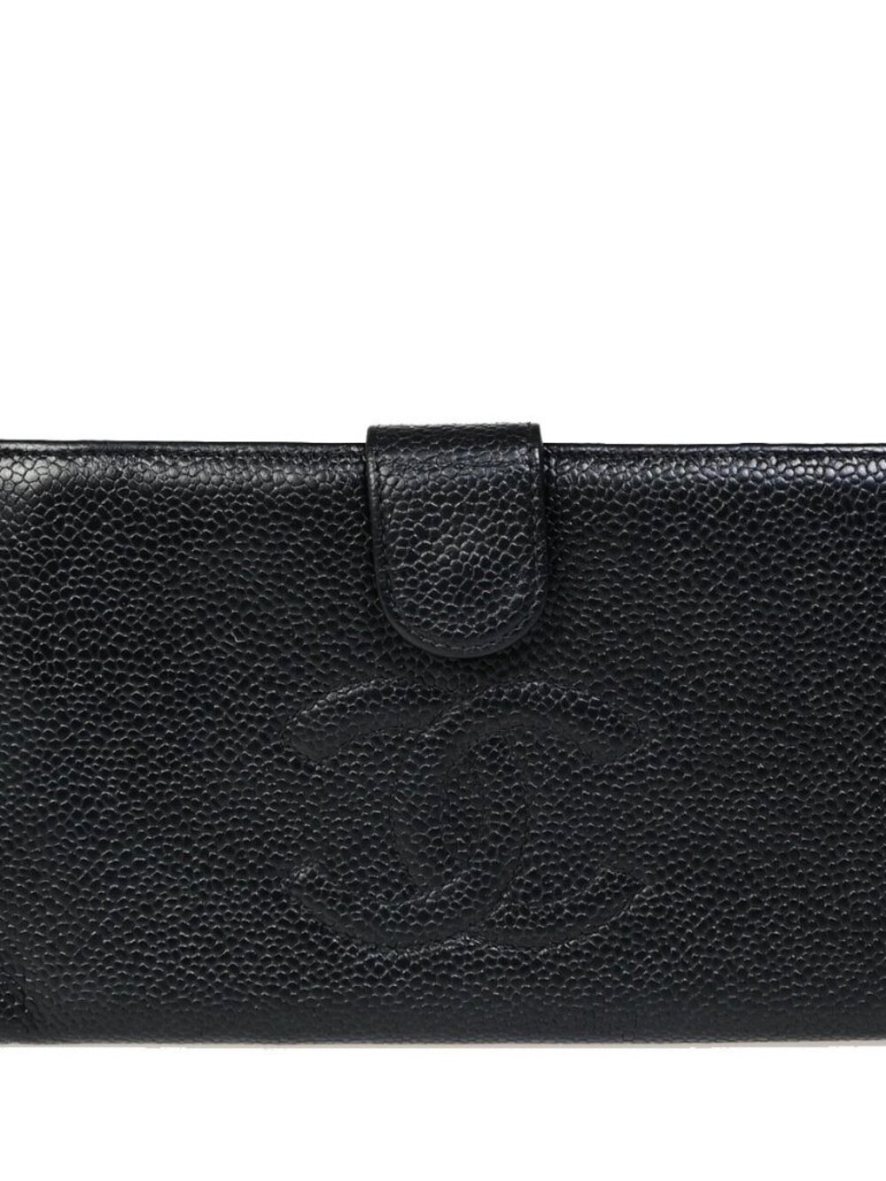 CHANEL CC Logo Long Bifold Wallet Purse Grained Calfskin Leather Black 38RK582